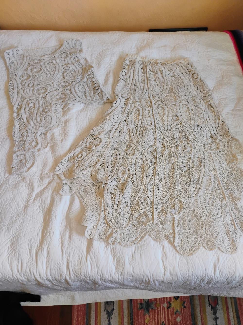 Cream Crochet Lace Women's Skirt Set.- Elegant Boho Style